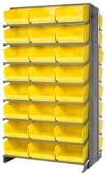 Quantum Storage - 48 Bin Store-More Sloped Shelving System - 36 Inch Overall Width x 24 Inch Overall Depth x 63-1/2 Inch Overall Height, Yellow Polypropylene Bins - USA Tool & Supply