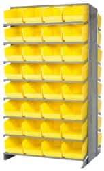 Quantum Storage - 64 Bin Store-More Sloped Shelving System - 36 Inch Overall Width x 24 Inch Overall Depth x 63-1/2 Inch Overall Height, Yellow Polypropylene Bins - USA Tool & Supply