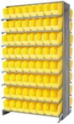 Quantum Storage - 128 Bin Store-More Sloped Shelving System - 36 Inch Overall Width x 24 Inch Overall Depth x 63-1/2 Inch Overall Height, Yellow Polypropylene Bins - USA Tool & Supply