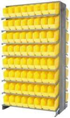 Quantum Storage - 128 Bin Store-More Sloped Shelving System - 36 Inch Overall Width x 24 Inch Overall Depth x 63-1/2 Inch Overall Height, Yellow Polypropylene Bins - USA Tool & Supply