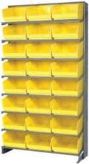 Quantum Storage - 24 Bin Store-More Sloped Shelving System - 36 Inch Overall Width x 12 Inch Overall Depth x 63-1/2 Inch Overall Height, Yellow Polypropylene Bins - USA Tool & Supply