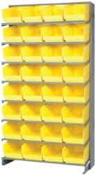 Quantum Storage - 32 Bin Store-More Sloped Shelving System - 36 Inch Overall Width x 12 Inch Overall Depth x 63-1/2 Inch Overall Height, Yellow Polypropylene Bins - USA Tool & Supply