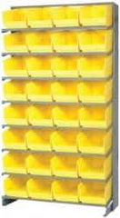 Quantum Storage - 32 Bin Store-More Sloped Shelving System - 36 Inch Overall Width x 12 Inch Overall Depth x 63-1/2 Inch Overall Height, Yellow Polypropylene Bins - USA Tool & Supply