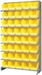 Quantum Storage - 40 Bin Store-More Sloped Shelving System - 36 Inch Overall Width x 12 Inch Overall Depth x 63-1/2 Inch Overall Height, Yellow Polypropylene Bins - USA Tool & Supply