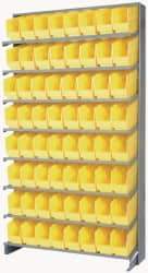 Quantum Storage - 64 Bin Store-More Sloped Shelving System - 36 Inch Overall Width x 12 Inch Overall Depth x 63-1/2 Inch Overall Height, Yellow Polypropylene Bins - USA Tool & Supply