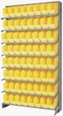 Quantum Storage - 64 Bin Store-More Sloped Shelving System - 36 Inch Overall Width x 12 Inch Overall Depth x 63-1/2 Inch Overall Height, Yellow Polypropylene Bins - USA Tool & Supply