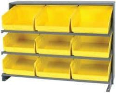 Quantum Storage - 9 Bin Store-More Sloped Shelving System - 36 Inch Overall Width x 12 Inch Overall Depth x 26-1/2 Inch Overall Height, Yellow Polypropylene Bins - USA Tool & Supply