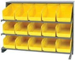 Quantum Storage - 15 Bin Store-More Sloped Shelving System - 36 Inch Overall Width x 12 Inch Overall Depth x 26-1/2 Inch Overall Height, Yellow Polypropylene Bins - USA Tool & Supply