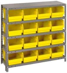 Quantum Storage - 16 Bin Store-More Shelf Bin System - 36 Inch Overall Width x 18 Inch Overall Depth x 39 Inch Overall Height, Yellow Polypropylene Bins - USA Tool & Supply