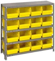 Quantum Storage - 16 Bin Store-More Shelf Bin System - 36 Inch Overall Width x 18 Inch Overall Depth x 39 Inch Overall Height, Yellow Polypropylene Bins - USA Tool & Supply