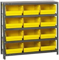 Quantum Storage - 12 Bin Store-More Shelf Bin System - 36 Inch Overall Width x 18 Inch Overall Depth x 39 Inch Overall Height, Yellow Polypropylene Bins - USA Tool & Supply