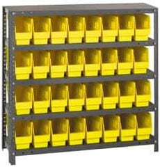 Quantum Storage - 32 Bin Store-More Shelf Bin System - 36 Inch Overall Width x 18 Inch Overall Depth x 39 Inch Overall Height, Yellow Polypropylene Bins - USA Tool & Supply