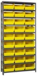 Quantum Storage - 27 Bin Store-More Shelf Bin System - 36 Inch Overall Width x 18 Inch Overall Depth x 75 Inch Overall Height, Yellow Polypropylene Bins - USA Tool & Supply