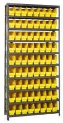 Quantum Storage - 72 Bin Store-More Shelf Bin System - 36 Inch Overall Width x 18 Inch Overall Depth x 75 Inch Overall Height, Yellow Polypropylene Bins - USA Tool & Supply
