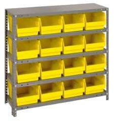 Quantum Storage - 16 Bin Store-More Shelf Bin System - 36 Inch Overall Width x 12 Inch Overall Depth x 39 Inch Overall Height, Yellow Polypropylene Bins - USA Tool & Supply