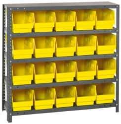 Quantum Storage - 20 Bin Store-More Shelf Bin System - 36 Inch Overall Width x 12 Inch Overall Depth x 39 Inch Overall Height, Yellow Polypropylene Bins - USA Tool & Supply
