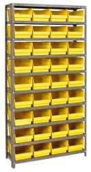 Quantum Storage - 36 Bin Store-More Shelf Bin System - 36 Inch Overall Width x 12 Inch Overall Depth x 75 Inch Overall Height, Yellow Polypropylene Bins - USA Tool & Supply