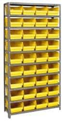 Quantum Storage - 36 Bin Store-More Shelf Bin System - 36 Inch Overall Width x 12 Inch Overall Depth x 75 Inch Overall Height, Yellow Polypropylene Bins - USA Tool & Supply