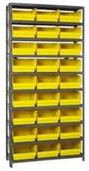 Quantum Storage - 27 Bin Store-More Shelf Bin System - 36 Inch Overall Width x 12 Inch Overall Depth x 75 Inch Overall Height, Yellow Polypropylene Bins - USA Tool & Supply
