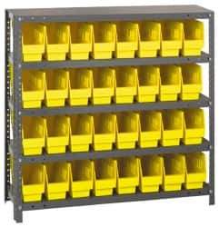 Quantum Storage - 32 Bin Store-More Shelf Bin System - 36 Inch Overall Width x 12 Inch Overall Depth x 39 Inch Overall Height, Yellow Polypropylene Bins - USA Tool & Supply