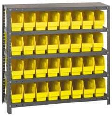 Quantum Storage - 32 Bin Store-More Shelf Bin System - 36 Inch Overall Width x 12 Inch Overall Depth x 39 Inch Overall Height, Yellow Polypropylene Bins - USA Tool & Supply