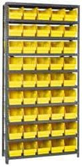 Quantum Storage - 45 Bin Store-More Shelf Bin System - 36 Inch Overall Width x 12 Inch Overall Depth x 75 Inch Overall Height, Yellow Polypropylene Bins - USA Tool & Supply