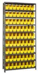 Quantum Storage - 72 Bin Store-More Shelf Bin System - 36 Inch Overall Width x 12 Inch Overall Depth x 75 Inch Overall Height, Yellow Polypropylene Bins - USA Tool & Supply