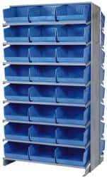 Quantum Storage - 48 Bin Store-More Sloped Shelving System - 36 Inch Overall Width x 24 Inch Overall Depth x 63-1/2 Inch Overall Height, Blue Polypropylene Bins - USA Tool & Supply