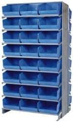 Quantum Storage - 48 Bin Store-More Sloped Shelving System - 36 Inch Overall Width x 24 Inch Overall Depth x 63-1/2 Inch Overall Height, Blue Polypropylene Bins - USA Tool & Supply
