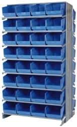 Quantum Storage - 64 Bin Store-More Sloped Shelving System - 36 Inch Overall Width x 24 Inch Overall Depth x 63-1/2 Inch Overall Height, Blue Polypropylene Bins - USA Tool & Supply
