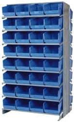 Quantum Storage - 64 Bin Store-More Sloped Shelving System - 36 Inch Overall Width x 24 Inch Overall Depth x 63-1/2 Inch Overall Height, Blue Polypropylene Bins - USA Tool & Supply