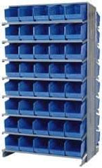 Quantum Storage - 80 Bin Store-More Sloped Shelving System - 36 Inch Overall Width x 24 Inch Overall Depth x 63-1/2 Inch Overall Height, Blue Polypropylene Bins - USA Tool & Supply