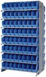 Quantum Storage - 128 Bin Store-More Sloped Shelving System - 36 Inch Overall Width x 24 Inch Overall Depth x 63-1/2 Inch Overall Height, Blue Polypropylene Bins - USA Tool & Supply