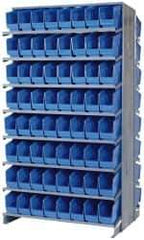 Quantum Storage - 128 Bin Store-More Sloped Shelving System - 36 Inch Overall Width x 24 Inch Overall Depth x 63-1/2 Inch Overall Height, Blue Polypropylene Bins - USA Tool & Supply