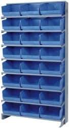 Quantum Storage - 24 Bin Store-More Sloped Shelving System - 36 Inch Overall Width x 12 Inch Overall Depth x 63-1/2 Inch Overall Height, Blue Polypropylene Bins - USA Tool & Supply