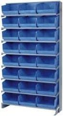Quantum Storage - 24 Bin Store-More Sloped Shelving System - 36 Inch Overall Width x 12 Inch Overall Depth x 63-1/2 Inch Overall Height, Blue Polypropylene Bins - USA Tool & Supply