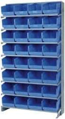 Quantum Storage - 32 Bin Store-More Sloped Shelving System - 36 Inch Overall Width x 12 Inch Overall Depth x 63-1/2 Inch Overall Height, Blue Polypropylene Bins - USA Tool & Supply