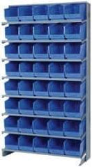 Quantum Storage - 40 Bin Store-More Sloped Shelving System - 36 Inch Overall Width x 12 Inch Overall Depth x 63-1/2 Inch Overall Height, Blue Polypropylene Bins - USA Tool & Supply