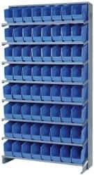 Quantum Storage - 64 Bin Store-More Sloped Shelving System - 36 Inch Overall Width x 12 Inch Overall Depth x 63-1/2 Inch Overall Height, Blue Polypropylene Bins - USA Tool & Supply