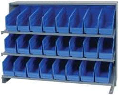 Quantum Storage - 24 Bin Store-More Sloped Shelving System - 36 Inch Overall Width x 12 Inch Overall Depth x 26-1/2 Inch Overall Height, Blue Polypropylene Bins - USA Tool & Supply