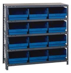 Quantum Storage - 12 Bin Store-More Shelf Bin System - 36 Inch Overall Width x 18 Inch Overall Depth x 39 Inch Overall Height, Blue Polypropylene Bins - USA Tool & Supply