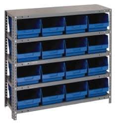 Quantum Storage - 16 Bin Store-More Shelf Bin System - 36 Inch Overall Width x 18 Inch Overall Depth x 39 Inch Overall Height, Blue Polypropylene Bins - USA Tool & Supply