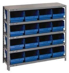 Quantum Storage - 16 Bin Store-More Shelf Bin System - 36 Inch Overall Width x 18 Inch Overall Depth x 39 Inch Overall Height, Blue Polypropylene Bins - USA Tool & Supply