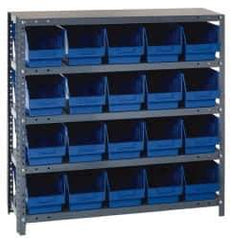 Quantum Storage - 20 Bin Store-More Shelf Bin System - 36 Inch Overall Width x 18 Inch Overall Depth x 39 Inch Overall Height, Blue Polypropylene Bins - USA Tool & Supply