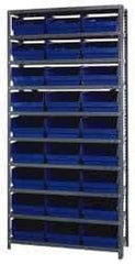 Quantum Storage - 27 Bin Store-More Shelf Bin System - 36 Inch Overall Width x 18 Inch Overall Depth x 75 Inch Overall Height, Blue Polypropylene Bins - USA Tool & Supply