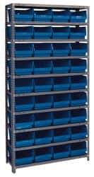 Quantum Storage - 36 Bin Store-More Shelf Bin System - 36 Inch Overall Width x 18 Inch Overall Depth x 75 Inch Overall Height, Blue Polypropylene Bins - USA Tool & Supply