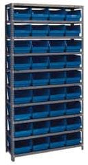 Quantum Storage - 36 Bin Store-More Shelf Bin System - 36 Inch Overall Width x 18 Inch Overall Depth x 75 Inch Overall Height, Blue Polypropylene Bins - USA Tool & Supply