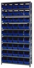 Quantum Storage - 45 Bin Store-More Shelf Bin System - 36 Inch Overall Width x 18 Inch Overall Depth x 75 Inch Overall Height, Blue Polypropylene Bins - USA Tool & Supply