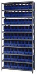 Quantum Storage - 72 Bin Store-More Shelf Bin System - 36 Inch Overall Width x 18 Inch Overall Depth x 75 Inch Overall Height, Blue Polypropylene Bins - USA Tool & Supply