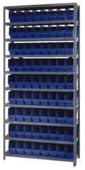 Quantum Storage - 72 Bin Store-More Shelf Bin System - 36 Inch Overall Width x 18 Inch Overall Depth x 75 Inch Overall Height, Blue Polypropylene Bins - USA Tool & Supply